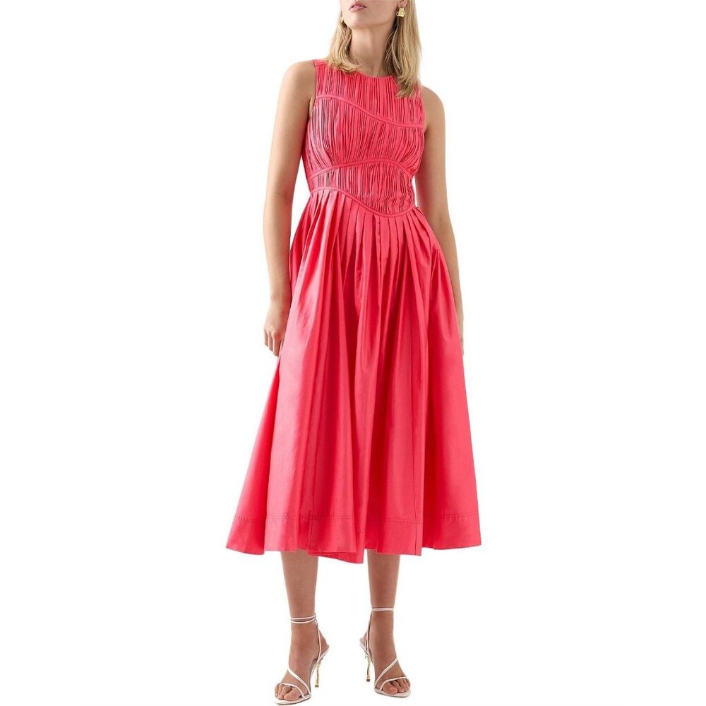 Aje Sculptra Nya Gathered Midi Dress in Rouge Pink AU8 Small NWT